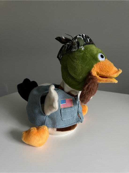 Gemmy Industries Other - Gemmy Duck Mania Animated Singing Plush Mallard Duck Denim Vest USA Flag Camo 🦆
